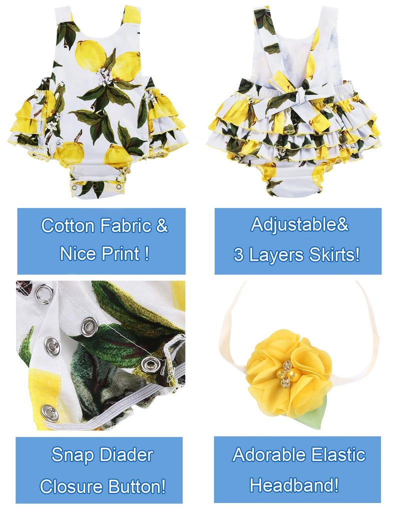 PrinceSasa Baby Girl Clothes Lemon Floral Ruffles Summer Outfits and Headband for Newborn Gifts,A6,7-12 Months(Size M) - Image 3
